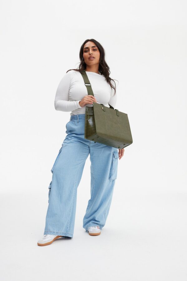 The Work Tote in Olive Croc - Image 10