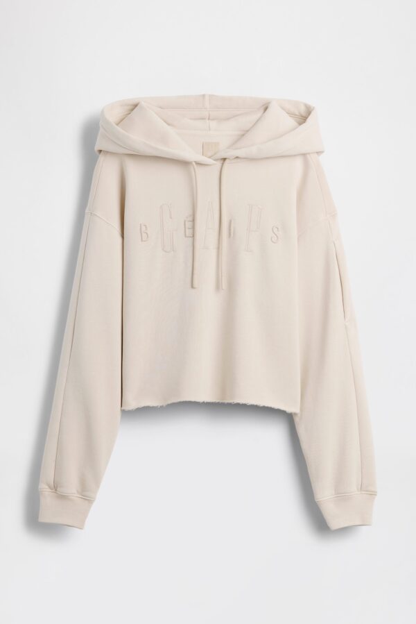 GAP X BEIS Cropped Logo Hoodie Raw Hem in Light Tundra
